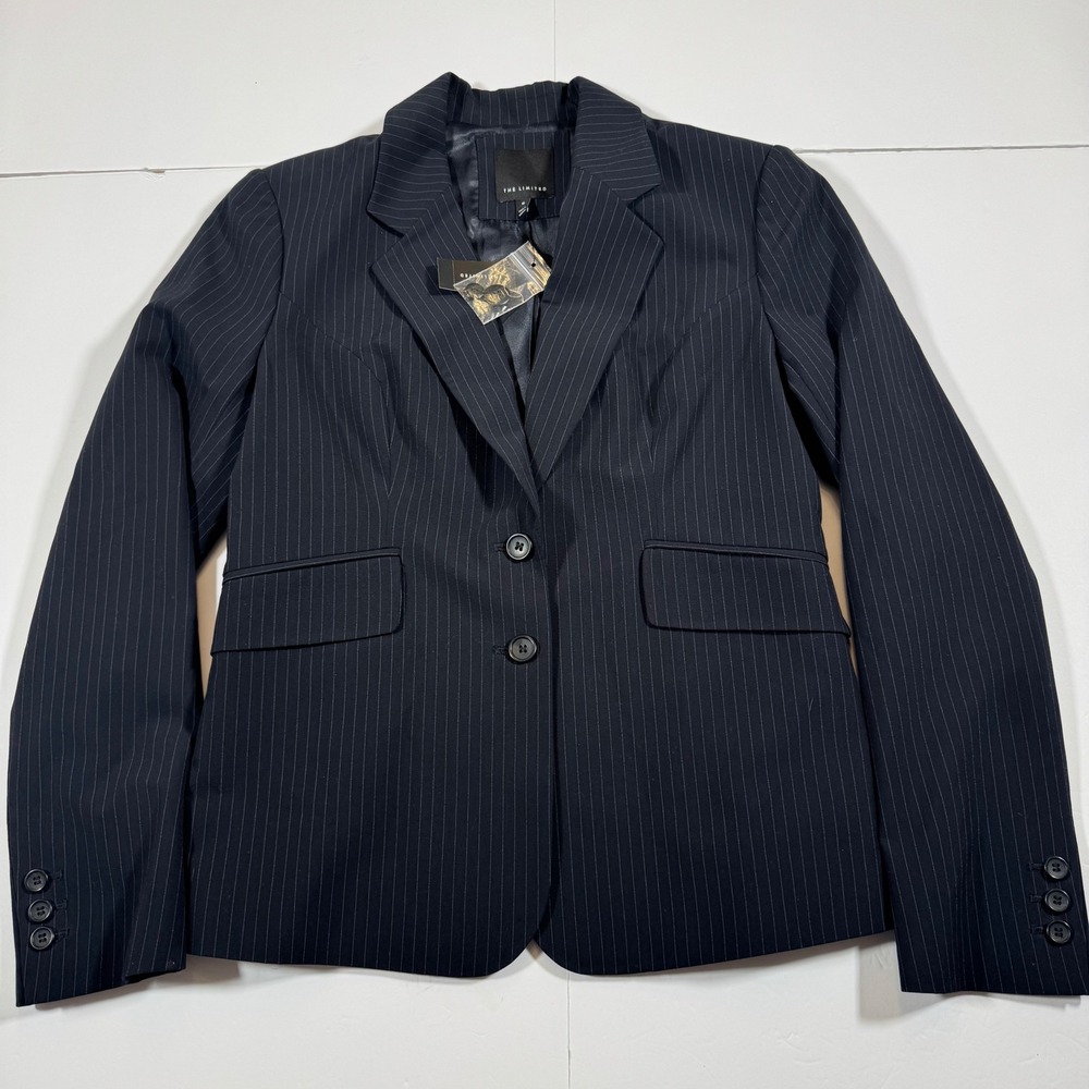 The Limited Womens Navy Pinstripe Two Button Blazer Fully Lined Size 10 NWT